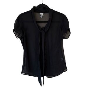 Merona Sheer Black Tie-Neck Blouse – Size M